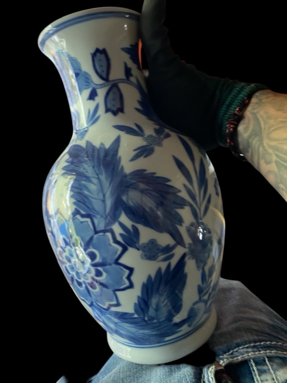 Vintage Asian Blue and White Floral Vase